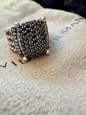 David Yurman Albion Pave Black Diamond Cocktail Ring in Silver & Black
